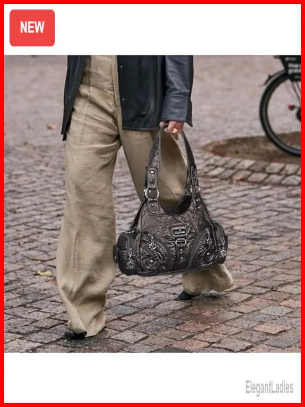 Faux Leather Hobo Shoulder Tote Bag with Multi-Pockets